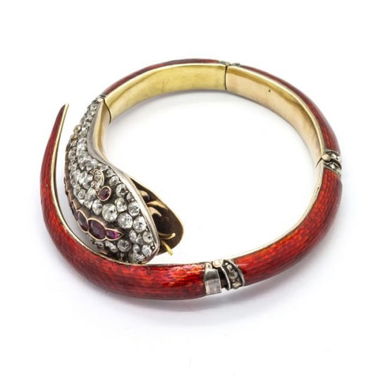 Antique Victorian Red Enamel Snake Bangle