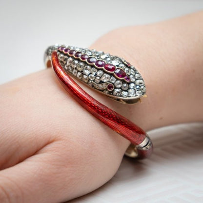 Antique Victorian Red Enamel Snake Bangle