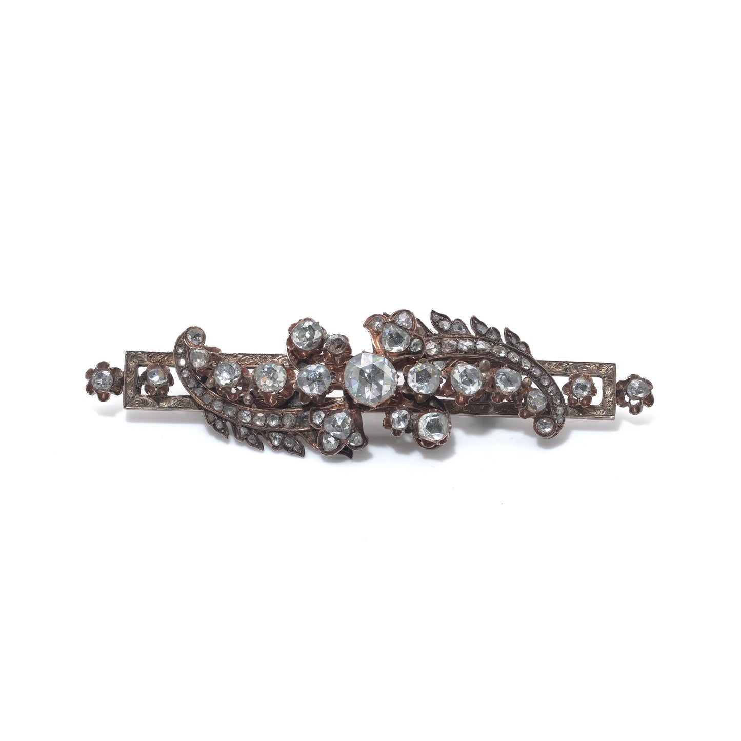 Victorian Rose Cut Diamond Silver and Gold Brooch