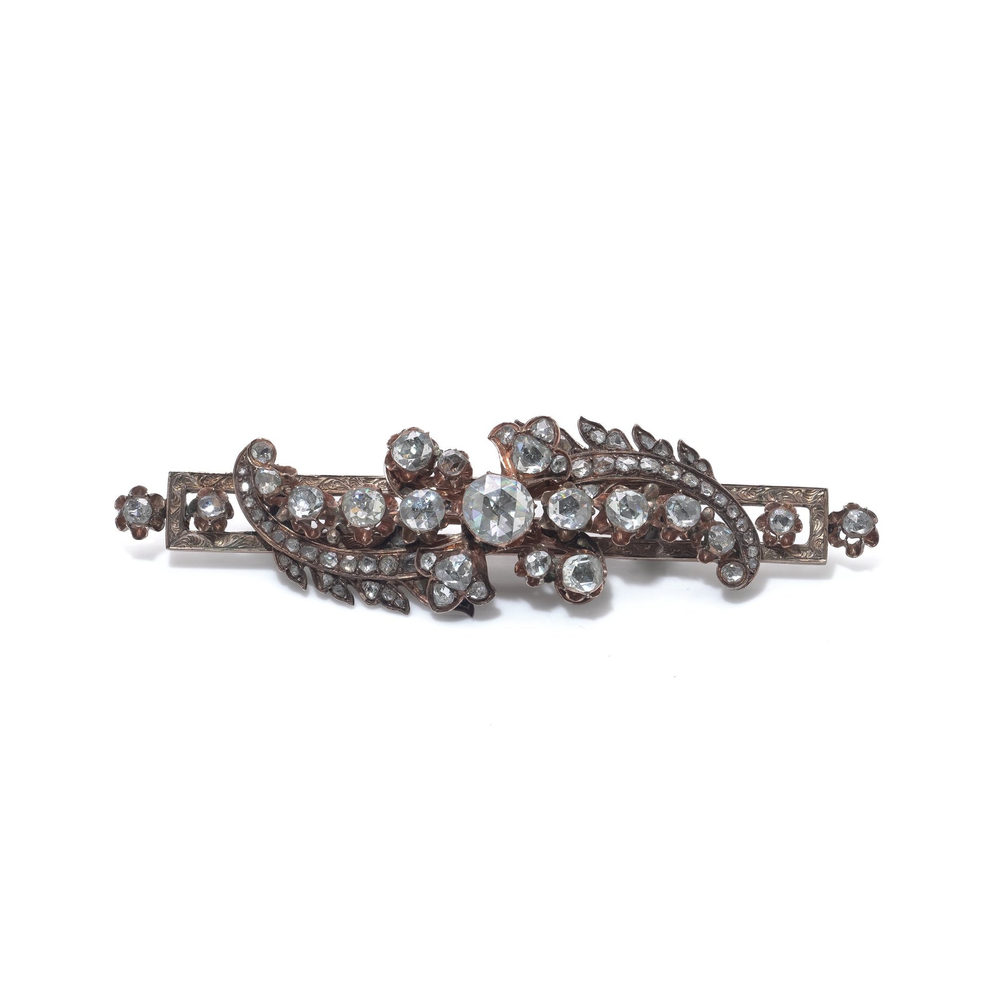 Victorian Rose Cut Diamond Silver and Gold Brooch
