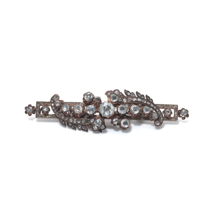 Victorian Rose Cut Diamond Silver and Gold Brooch