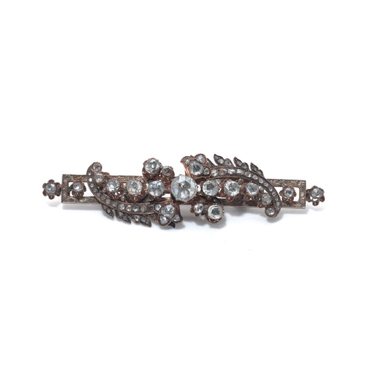 Victorian Rose Cut Diamond Silver and Gold Brooch
