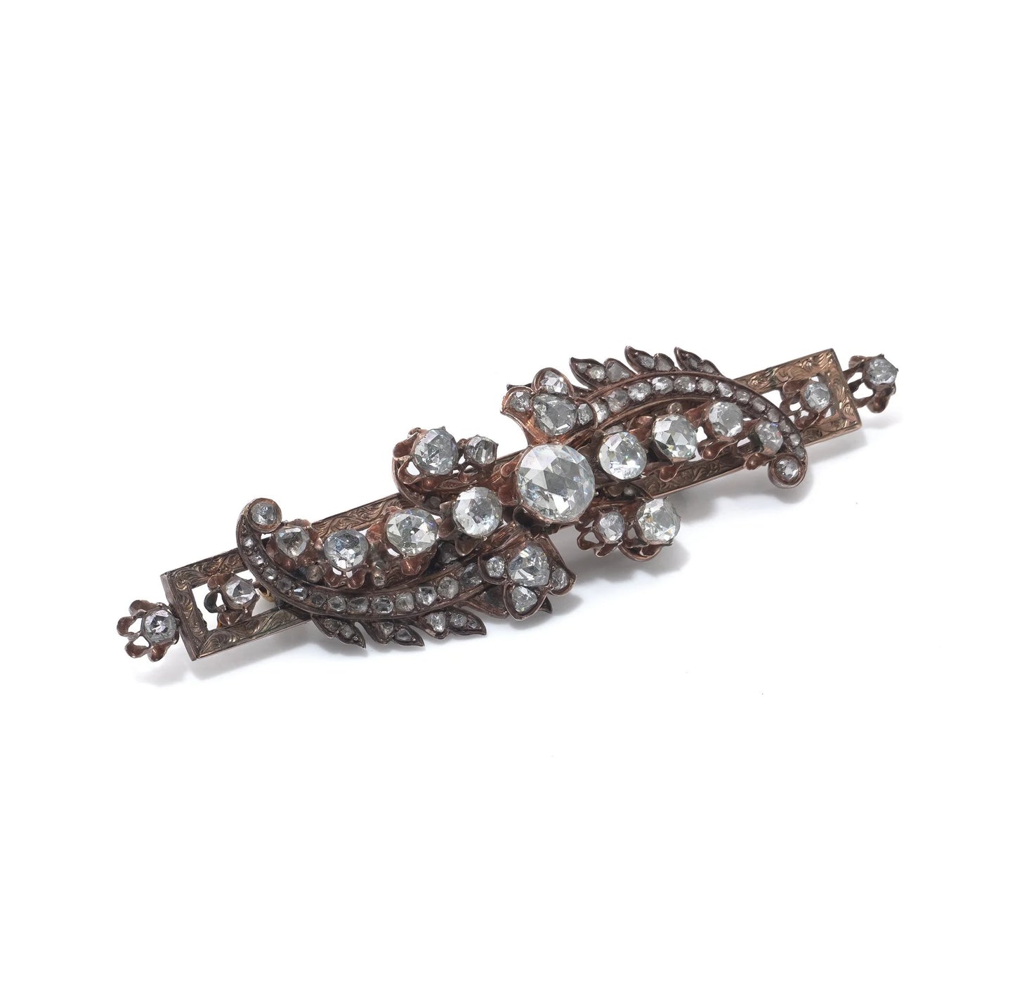 Victorian Rose Cut Diamond Silver and Gold Brooch
