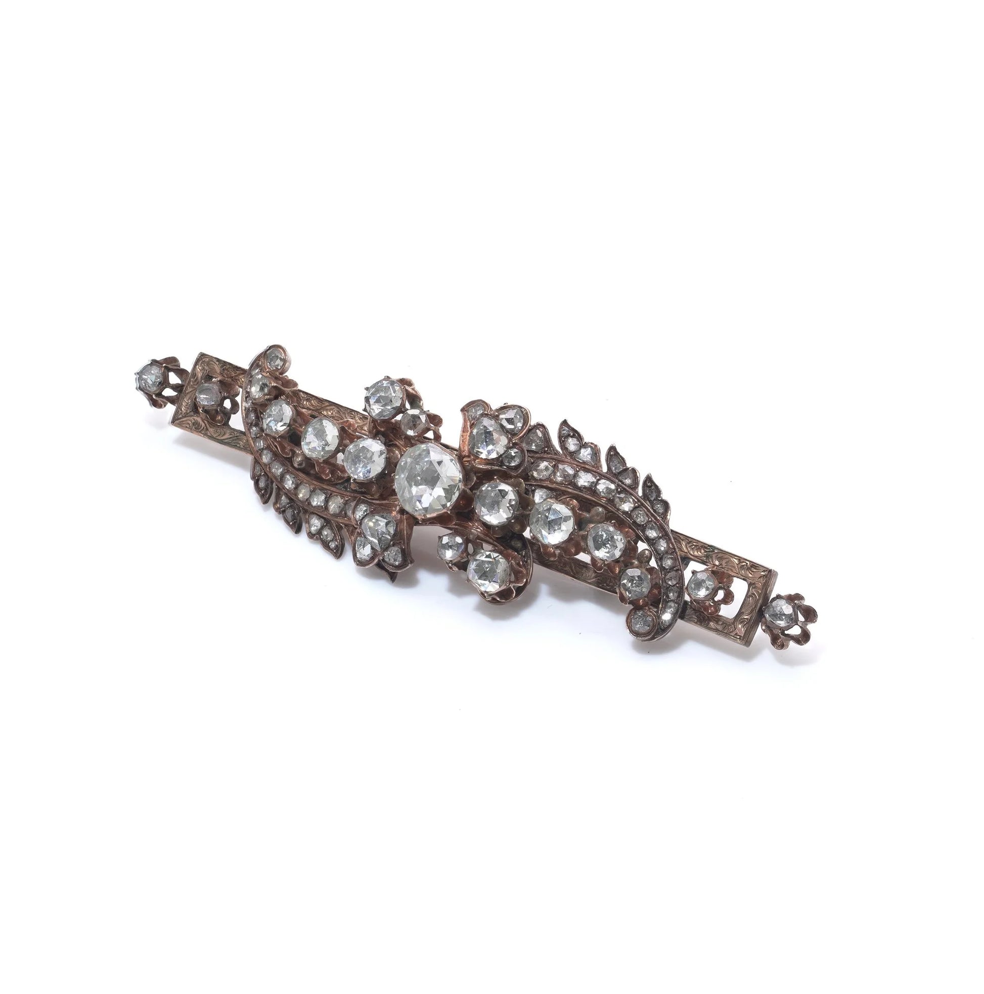 Victorian Rose Cut Diamond Silver and Gold Brooch