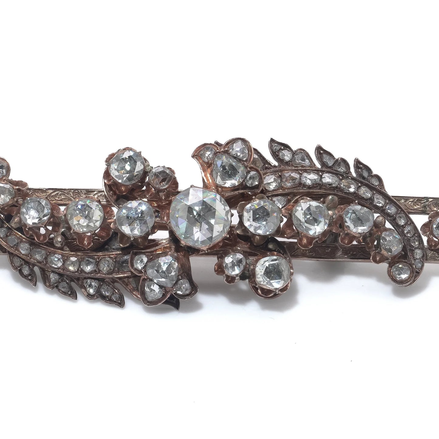 Victorian Rose Cut Diamond Silver and Gold Brooch