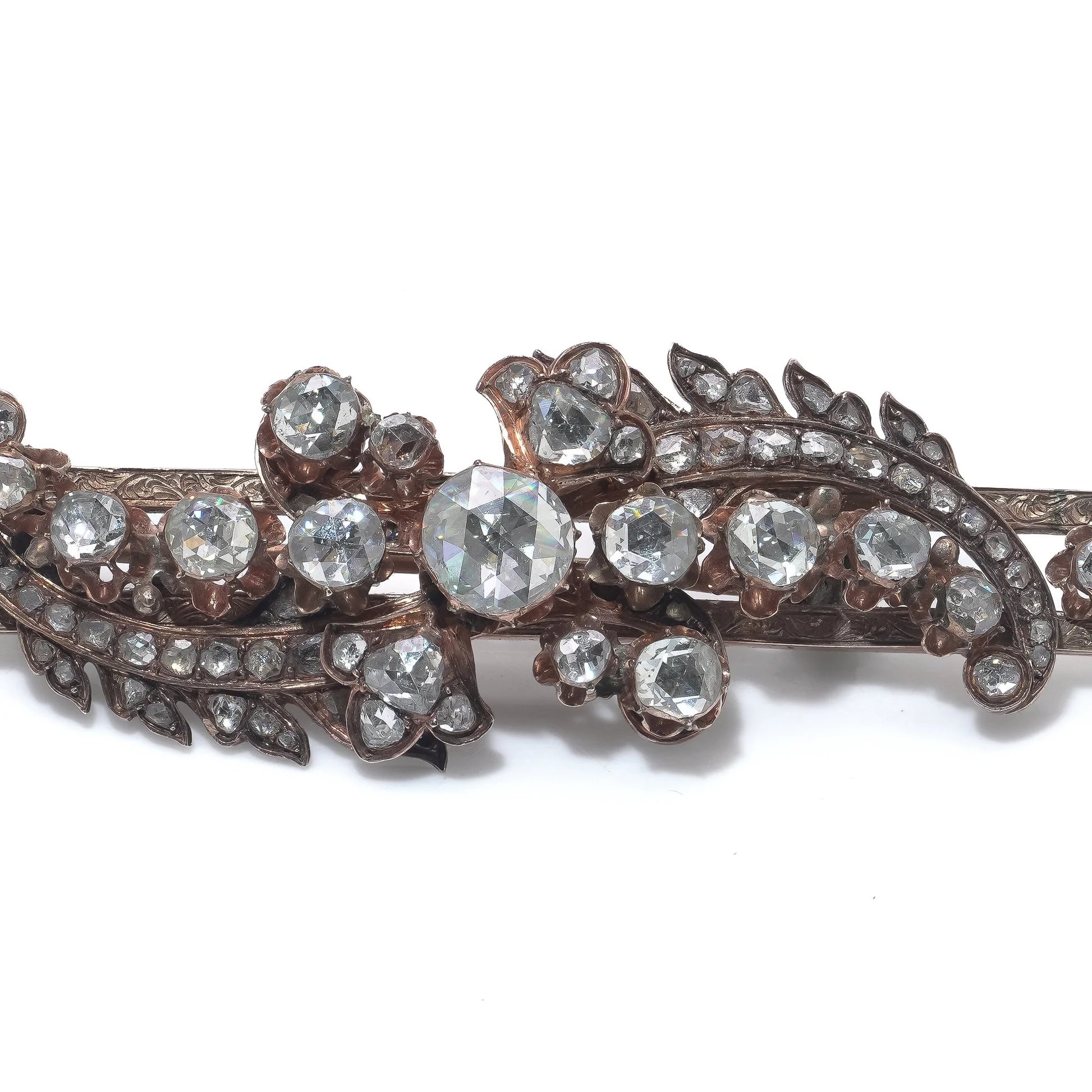 Victorian Rose Cut Diamond Silver and Gold Brooch