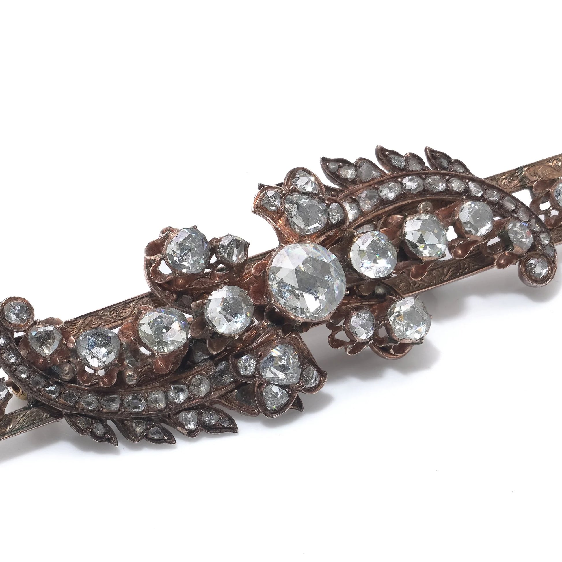 Victorian Rose Cut Diamond Silver and Gold Brooch