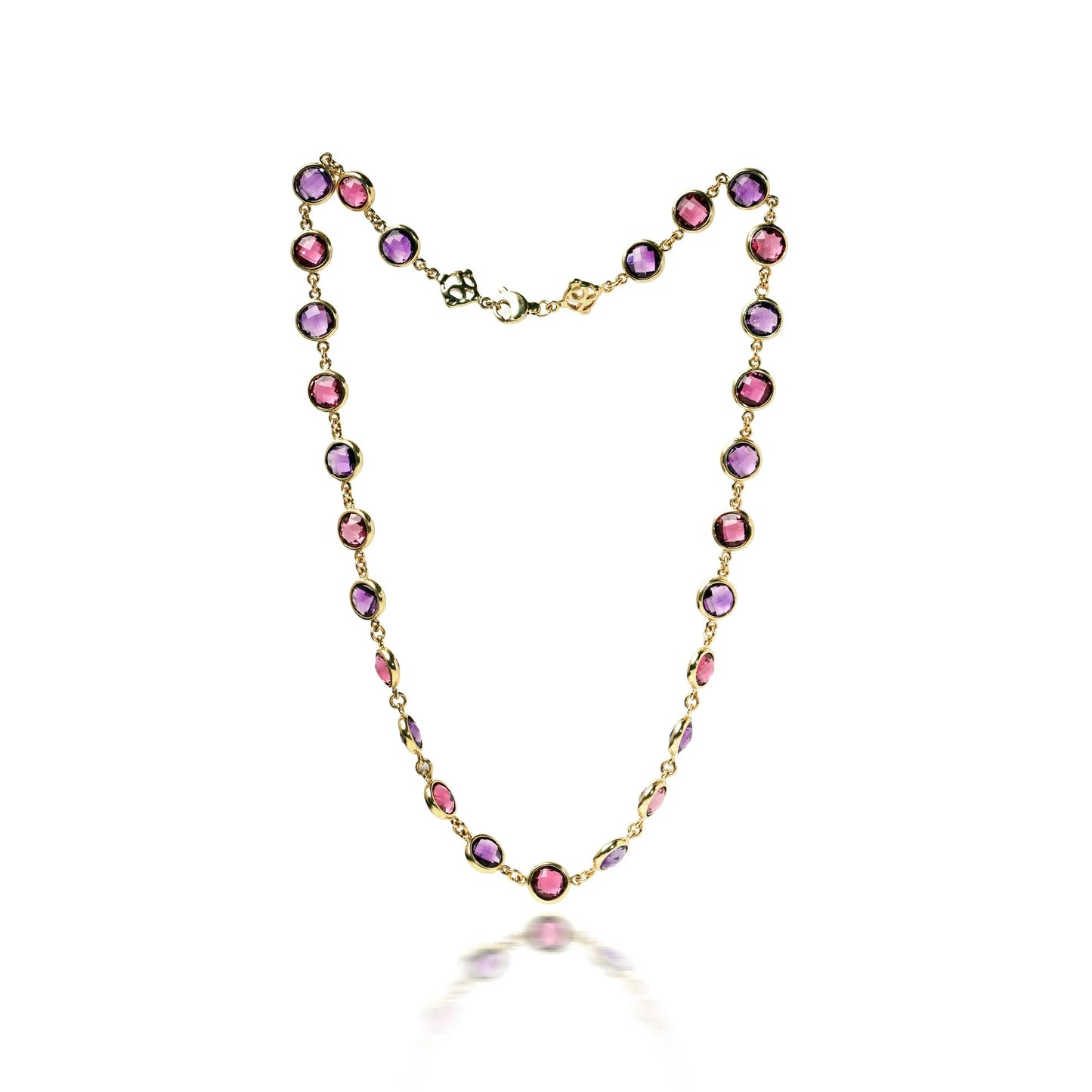 Vintage 18 ct Gold Amethyst And Pink Tourmaline Necklace