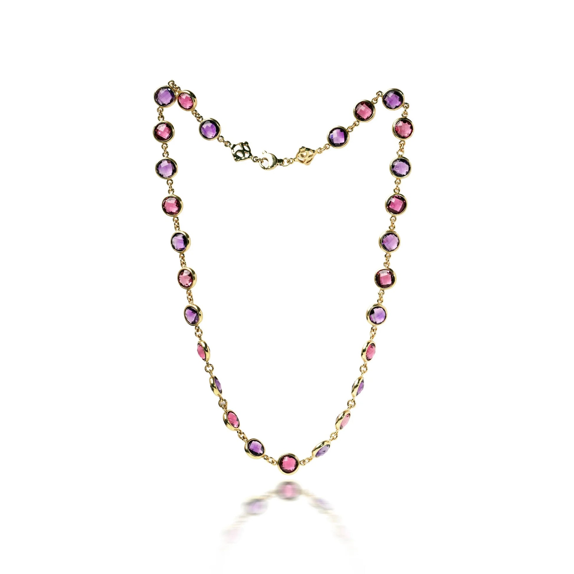Vintage 18 ct Gold Amethyst And Pink Tourmaline Necklace