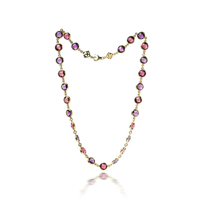 Vintage 18 ct Gold Amethyst And Pink Tourmaline Necklace