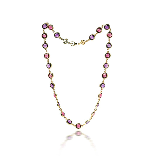 Vintage 18 ct Gold Amethyst And Pink Tourmaline Necklace
