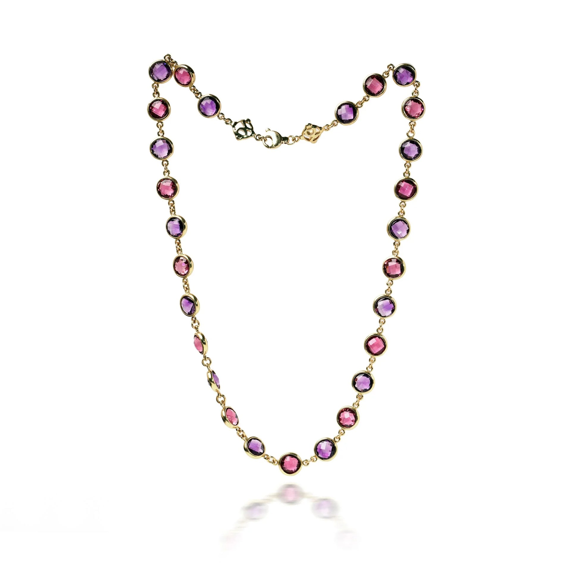 Vintage 18 ct Gold Amethyst And Pink Tourmaline Necklace