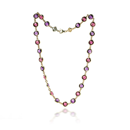 Vintage 18 ct Gold Amethyst And Pink Tourmaline Necklace