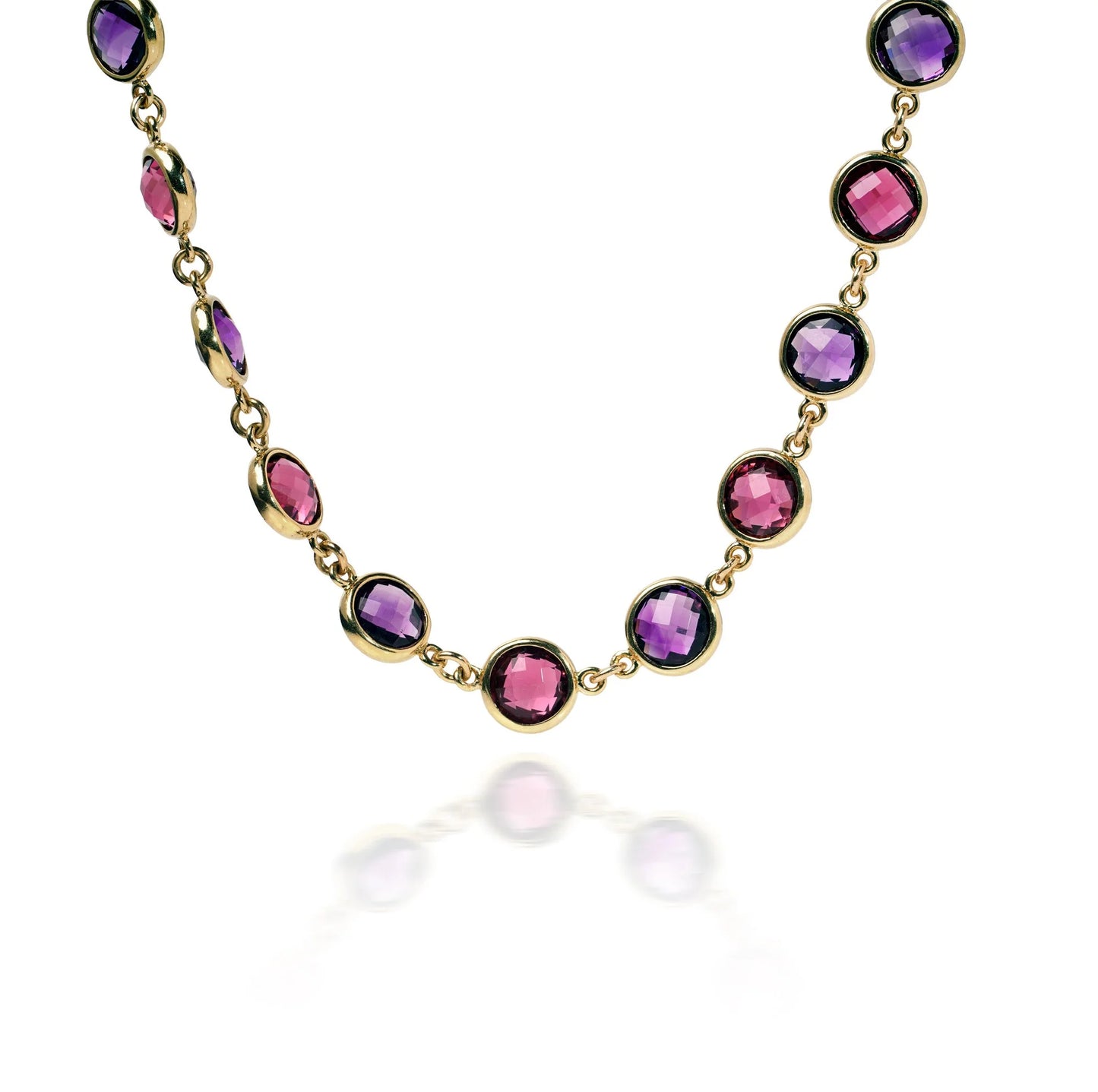 Vintage 18 ct Gold Amethyst And Pink Tourmaline Necklace