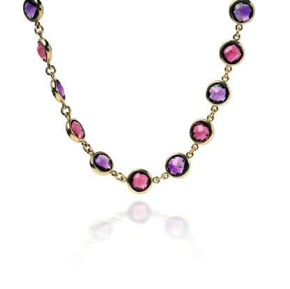 Vintage 18 ct Gold Amethyst And Pink Tourmaline Necklace