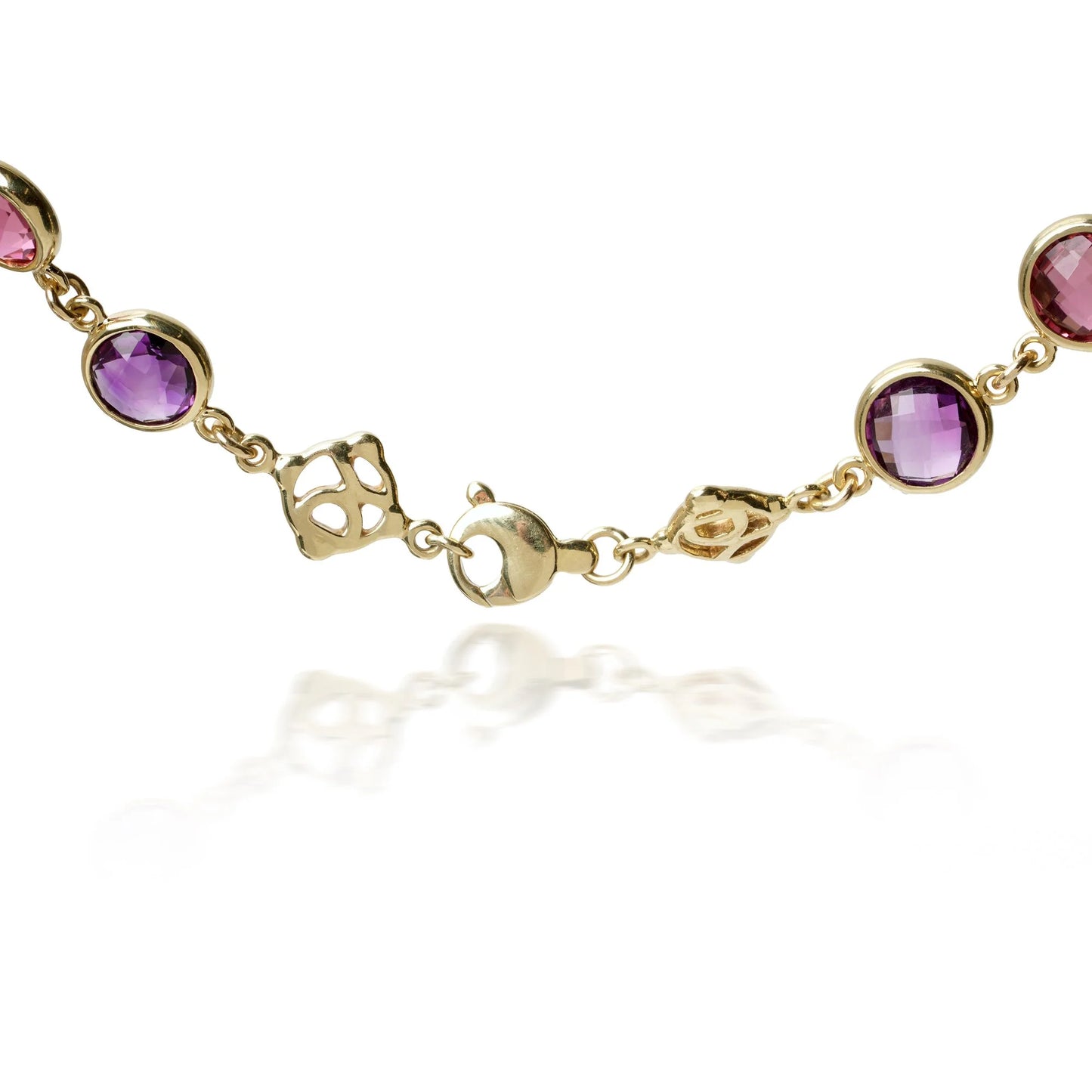 Vintage 18 ct Gold Amethyst And Pink Tourmaline Necklace