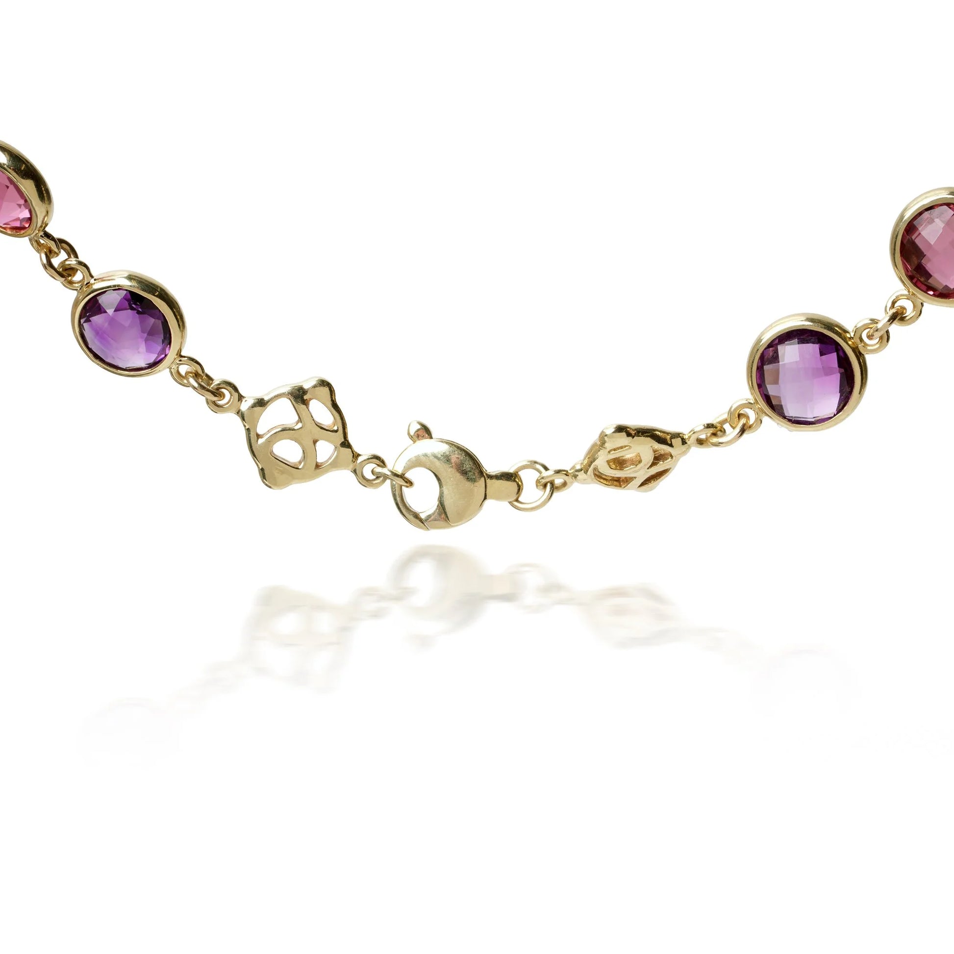 Vintage 18 ct Gold Amethyst And Pink Tourmaline Necklace