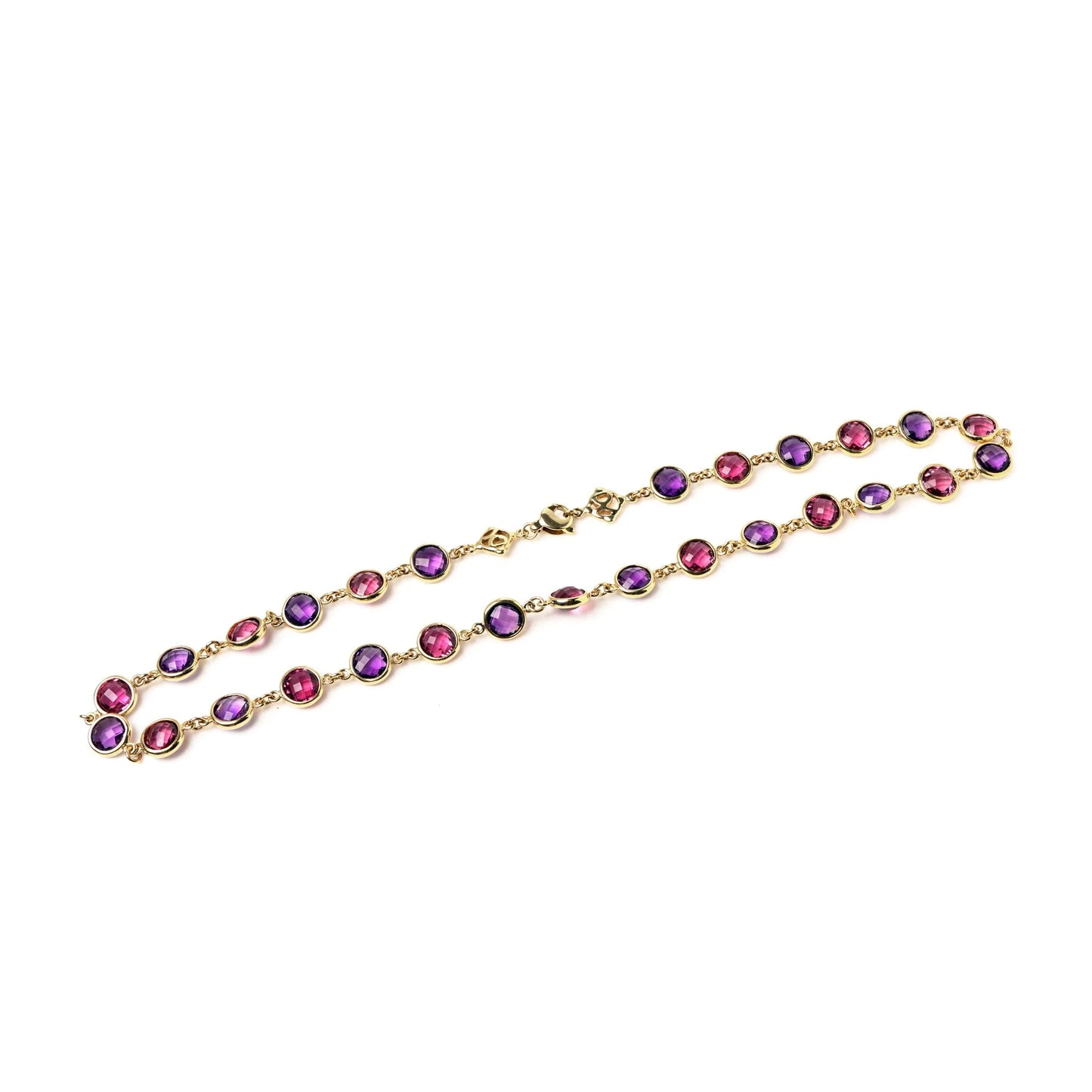 Vintage 18 ct Gold Amethyst And Pink Tourmaline Necklace