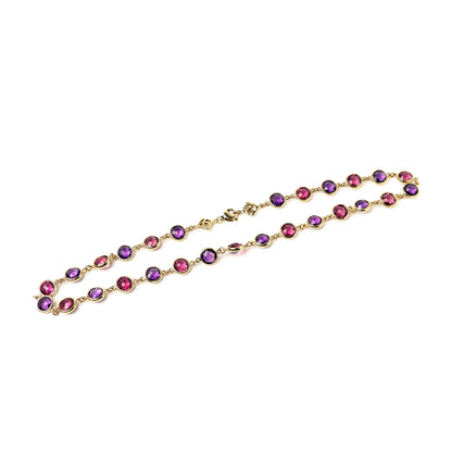 Vintage 18 ct Gold Amethyst And Pink Tourmaline Necklace