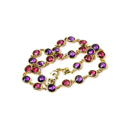 Vintage 18 ct Gold Amethyst And Pink Tourmaline Necklace