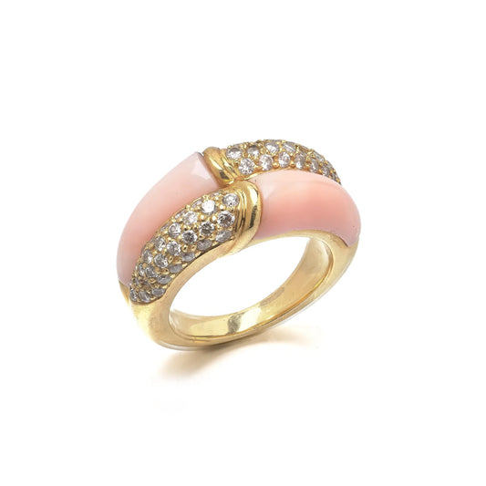 Vintage 18KT Gold Angel Skin Coral and Diamond Bombe Ring