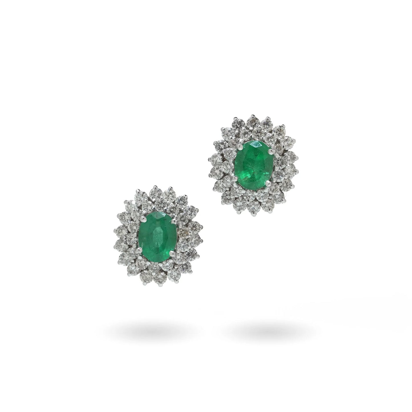 Vintage 18 ct White Gold Emerald And Diamond Cluster Earrings