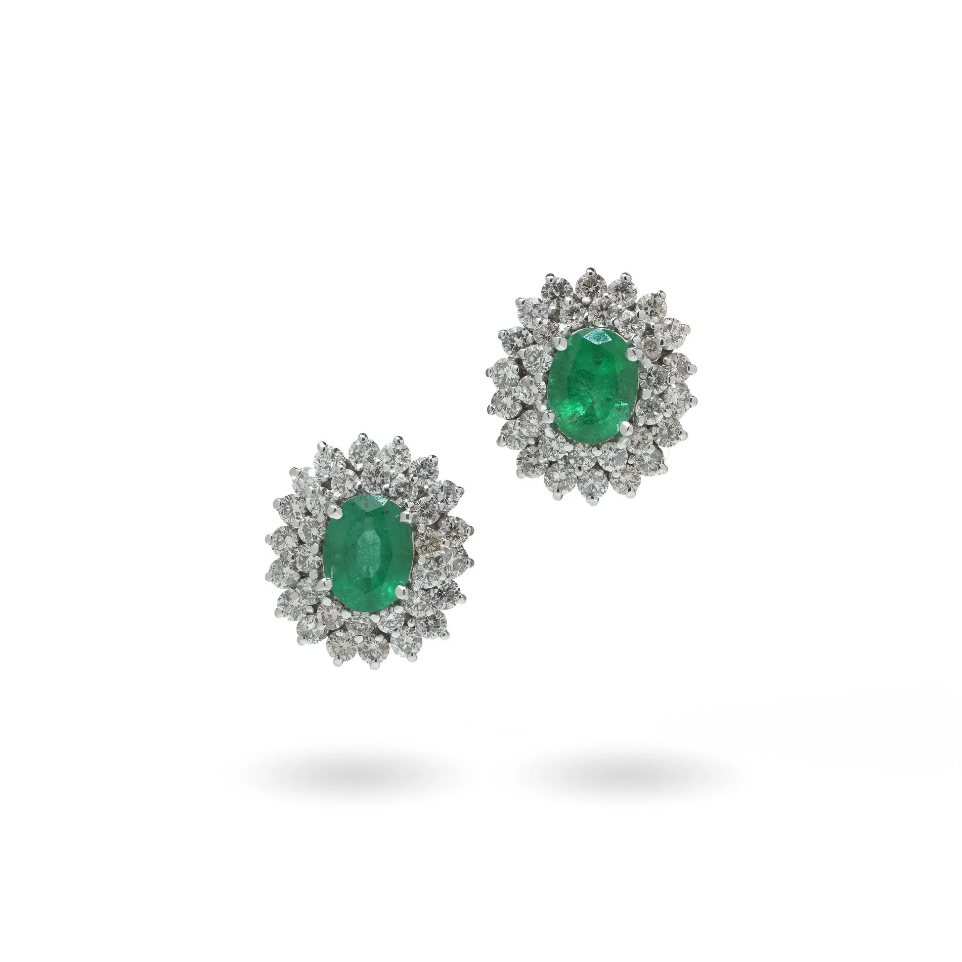 Vintage 18 ct White Gold Emerald And Diamond Cluster Earrings