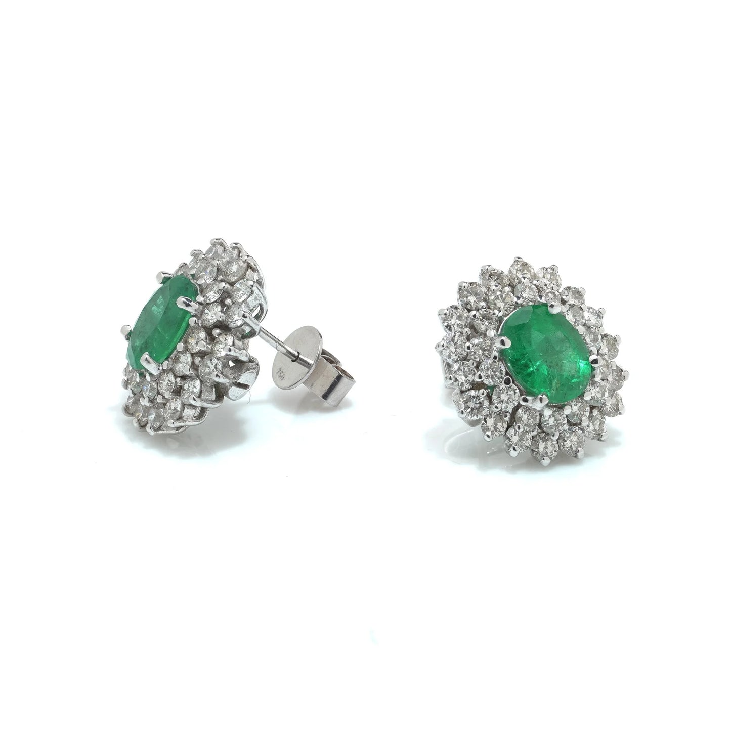 Vintage 18 ct White Gold Emerald And Diamond Cluster Earrings