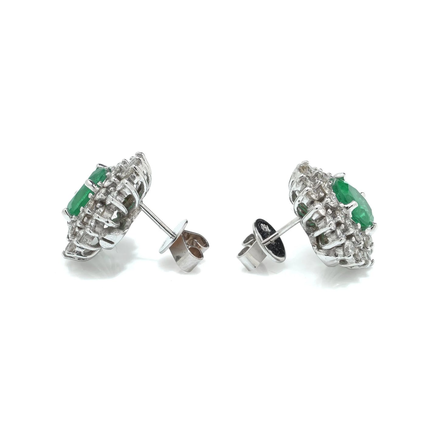 Vintage 18 ct White Gold Emerald And Diamond Cluster Earrings