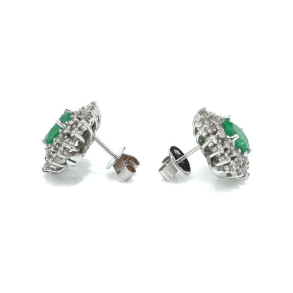 Vintage 18 ct White Gold Emerald And Diamond Cluster Earrings