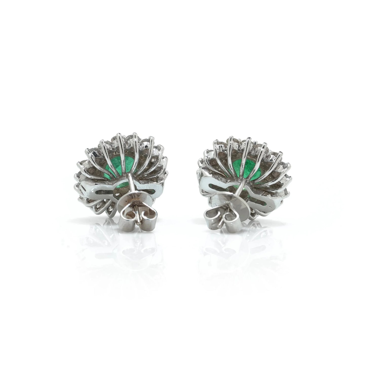 Vintage 18 ct White Gold Emerald And Diamond Cluster Earrings