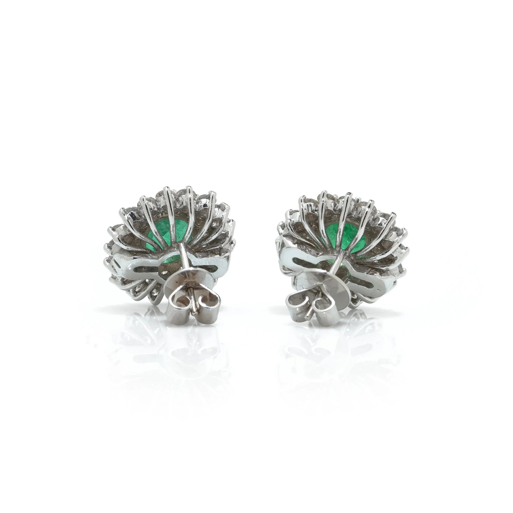 Vintage 18 ct White Gold Emerald And Diamond Cluster Earrings