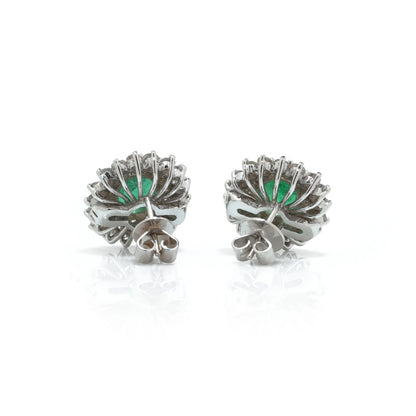 Vintage 18 ct White Gold Emerald And Diamond Cluster Earrings