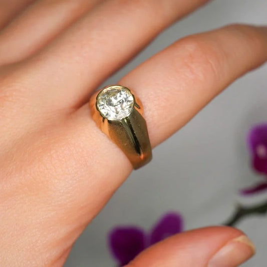 Vintage 2.40ct Old Cut Diamond Solitaire Gypsy Ring