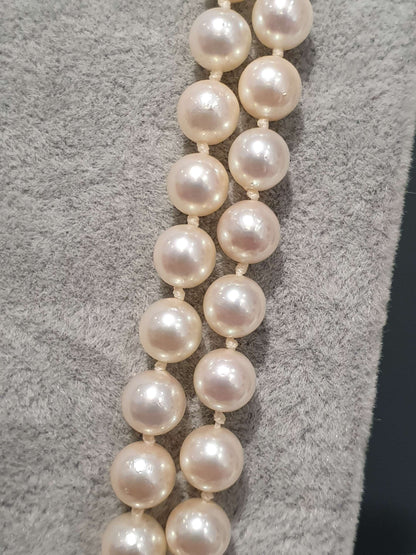 Vintage Akoya Pearl Double Row Necklace with Old Cut Diamond Clasp