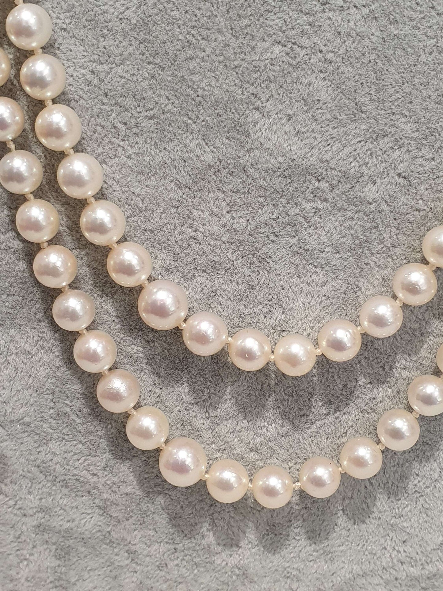 Vintage Akoya Pearl Double Row Necklace with Old Cut Diamond Clasp
