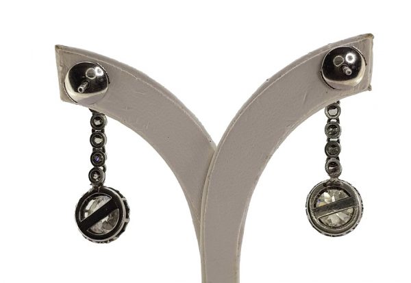 Vintage Old Cut Diamond Drop Earrings, 4 carats