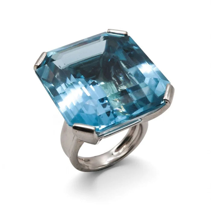 Vintage French Blue Topaz Cocktail Ring
