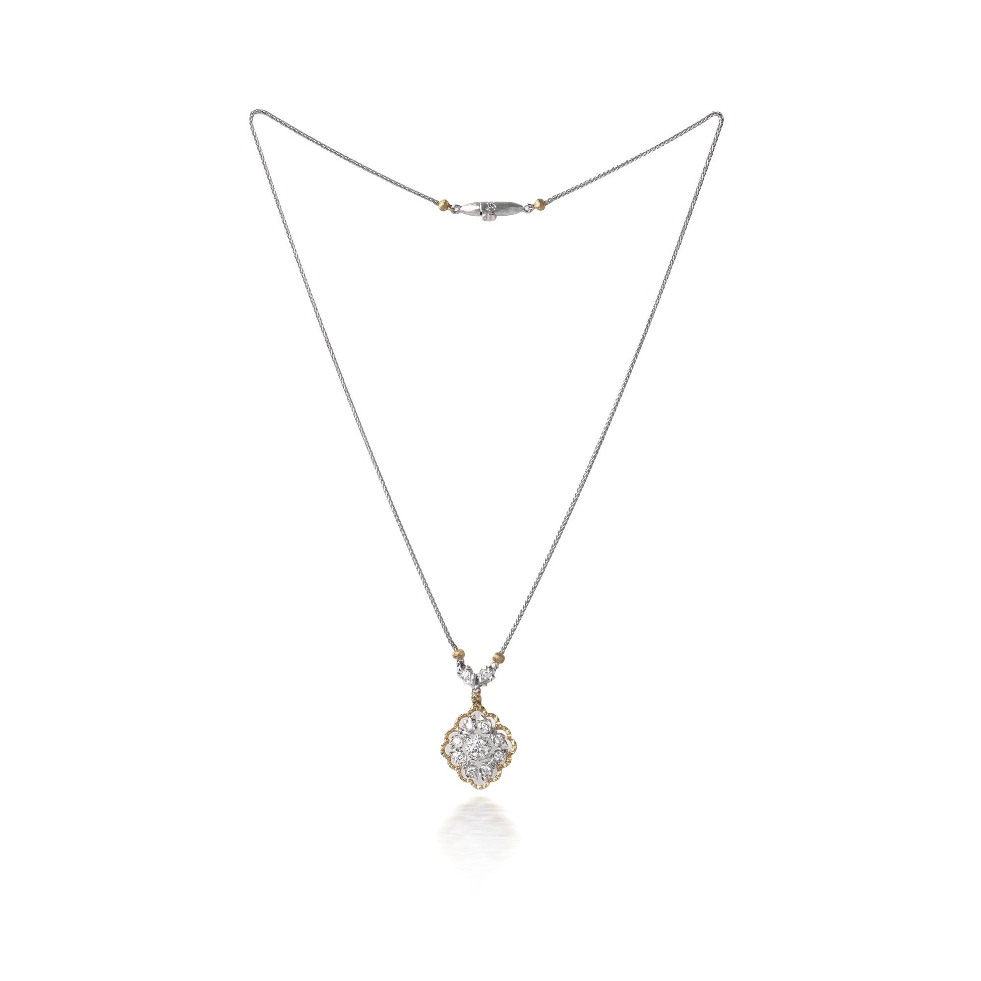 Vintage Mario Buccellati 18KT Gold Diamond Floral Pendant Necklace