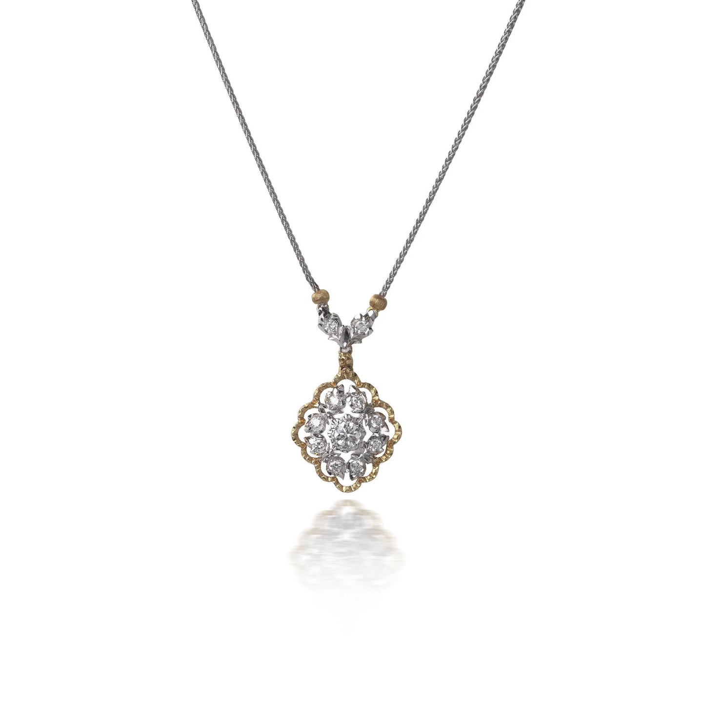 Vintage Mario Buccellati 18KT Gold Diamond Floral Pendant Necklace