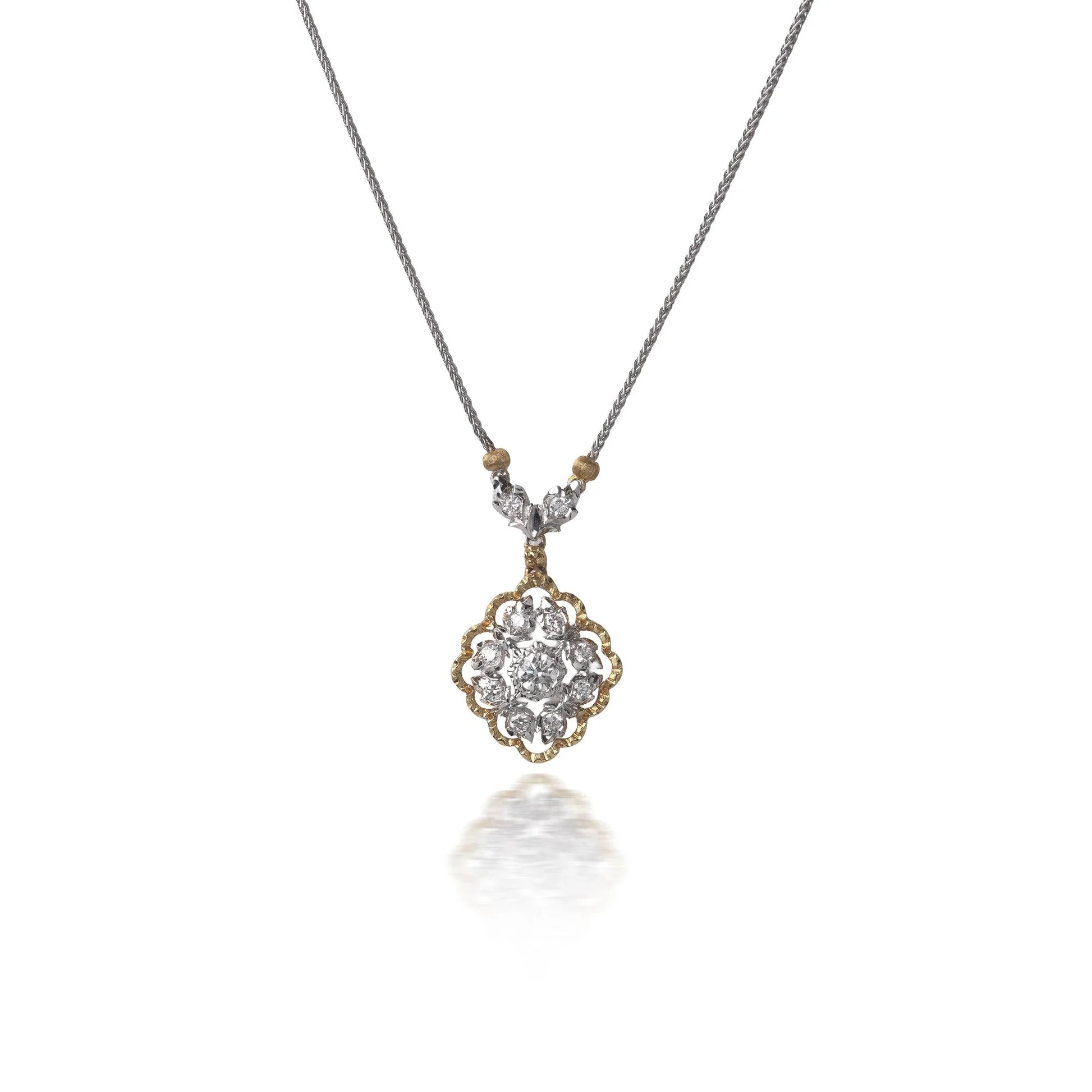 Vintage Mario Buccellati 18KT Gold Diamond Floral Pendant Necklace