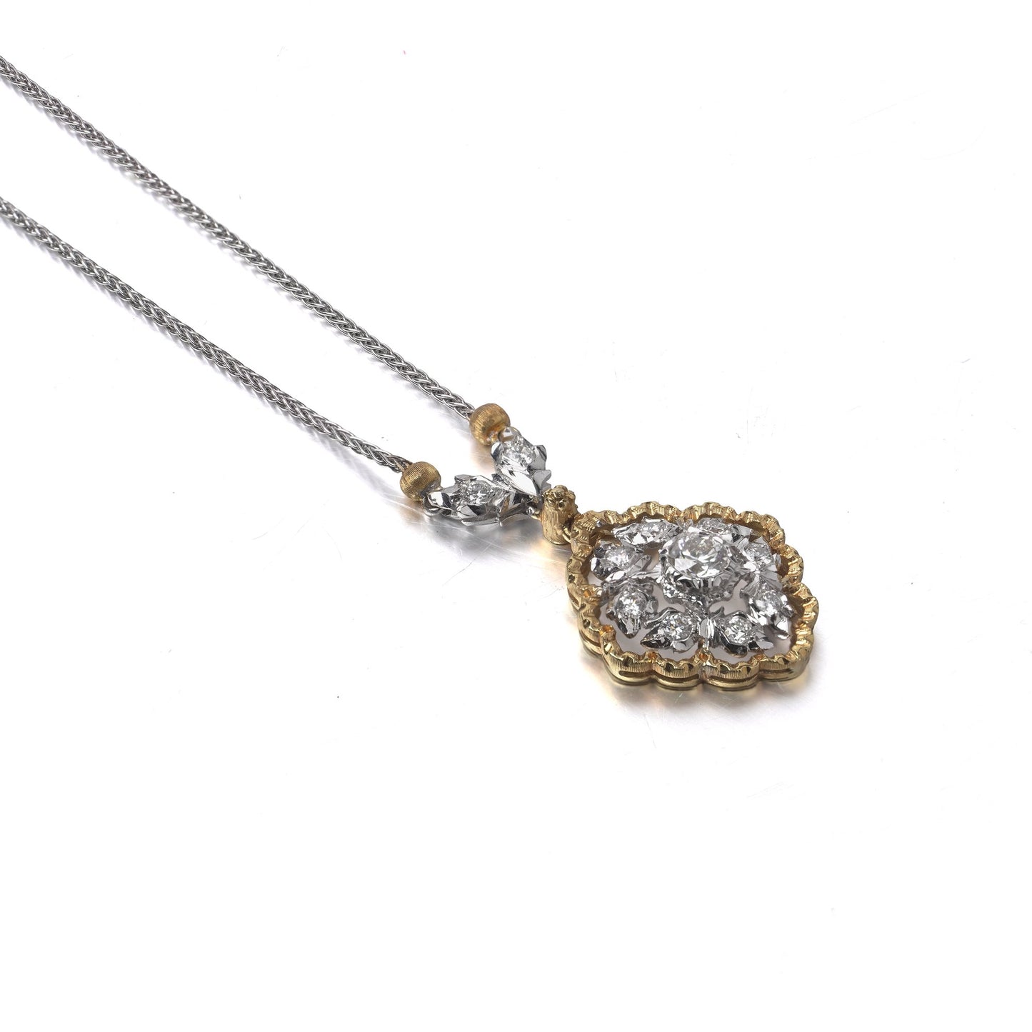 Vintage Mario Buccellati 18KT Gold Diamond Floral Pendant Necklace