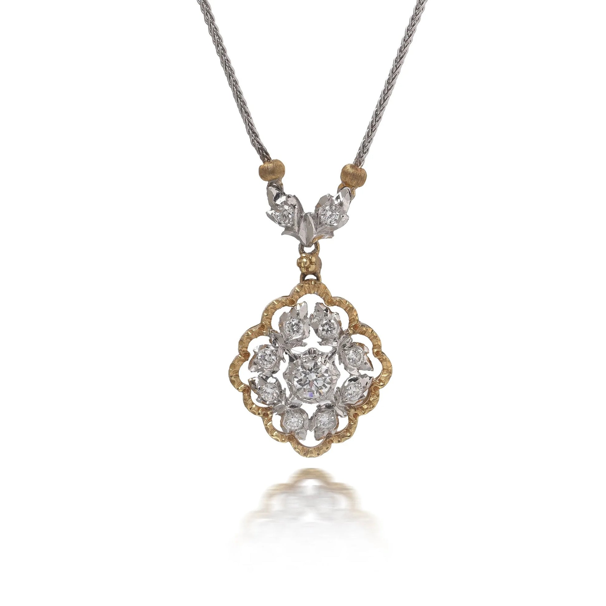 Vintage Mario Buccellati 18KT Gold Diamond Floral Pendant Necklace