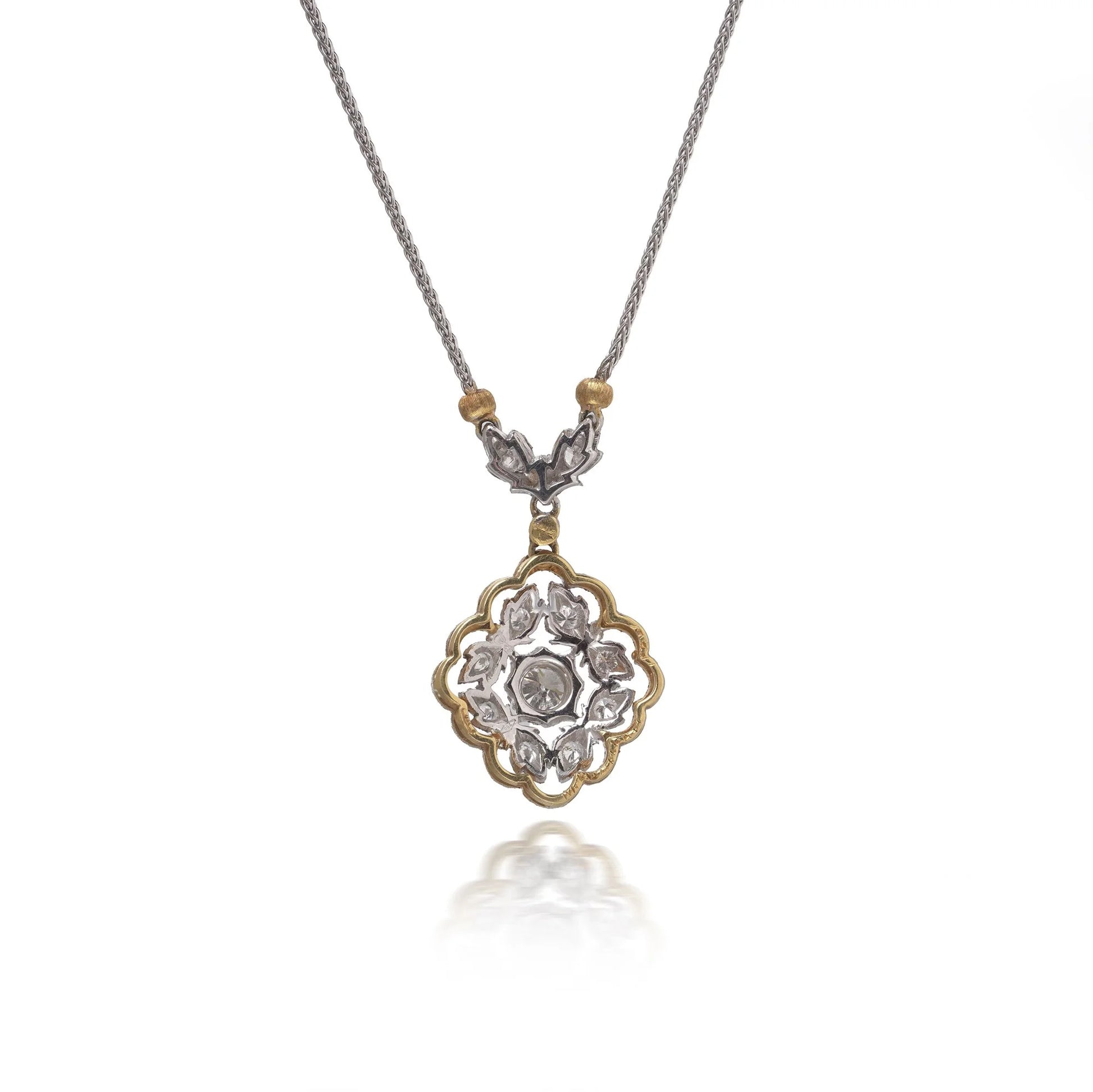 Vintage Mario Buccellati 18KT Gold Diamond Floral Pendant Necklace