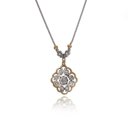 Vintage Mario Buccellati 18KT Gold Diamond Floral Pendant Necklace