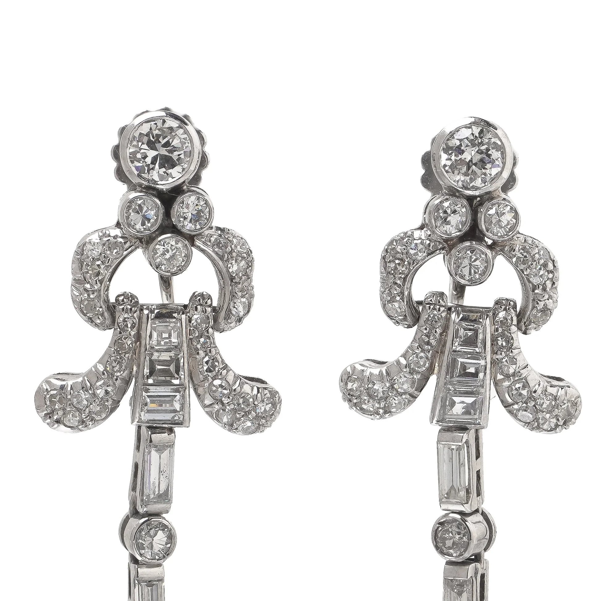 Vintage Platinum Diamond and Tahitian Pearl Articulated Drop Earrings