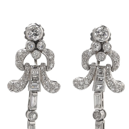Vintage Platinum Diamond and Tahitian Pearl Articulated Drop Earrings