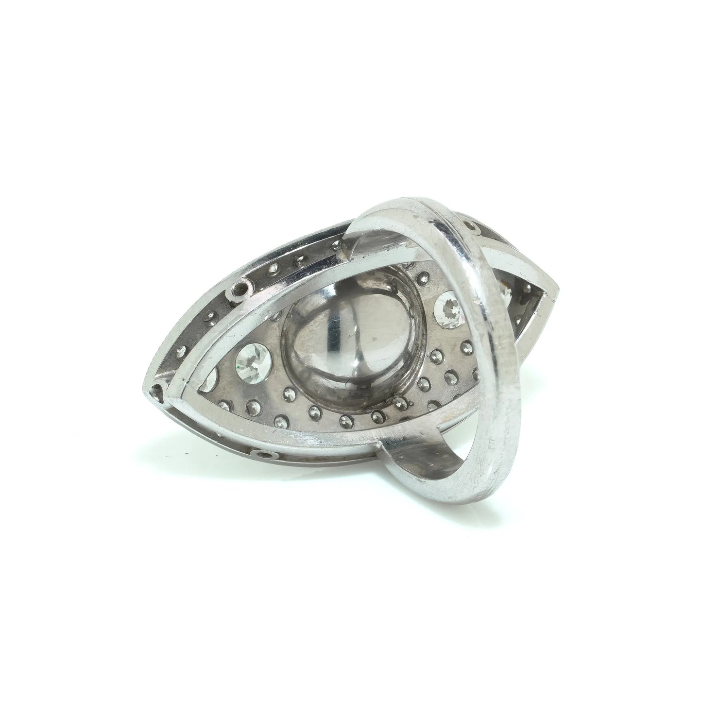 A marquise shaped diamond cluster ring with a central rose cut diamond, in white gold