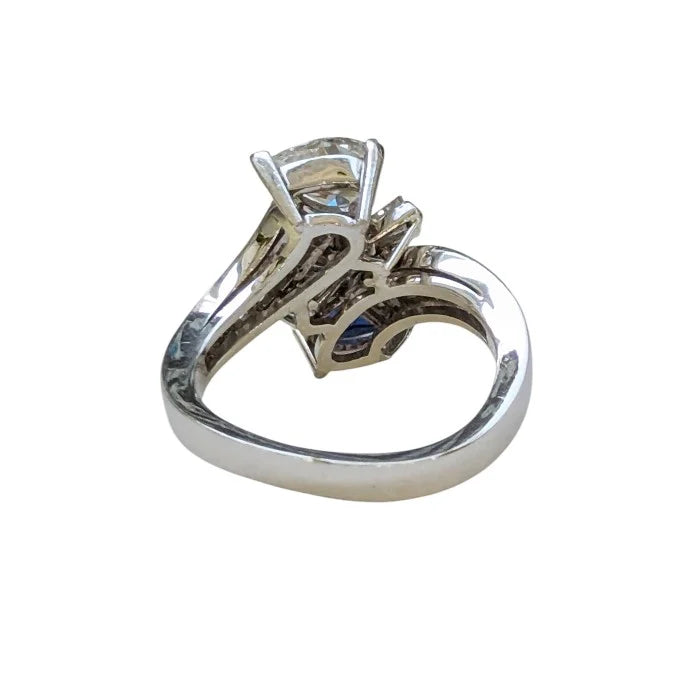 Vintage French Pear Cut Sapphire and Diamond Toi et Moi Crossover Ring