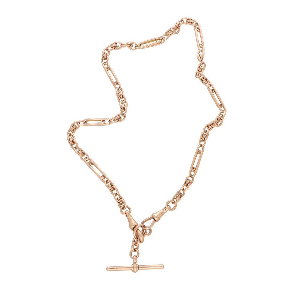 Vintage 9K Rose Gold Albert Chain Necklace